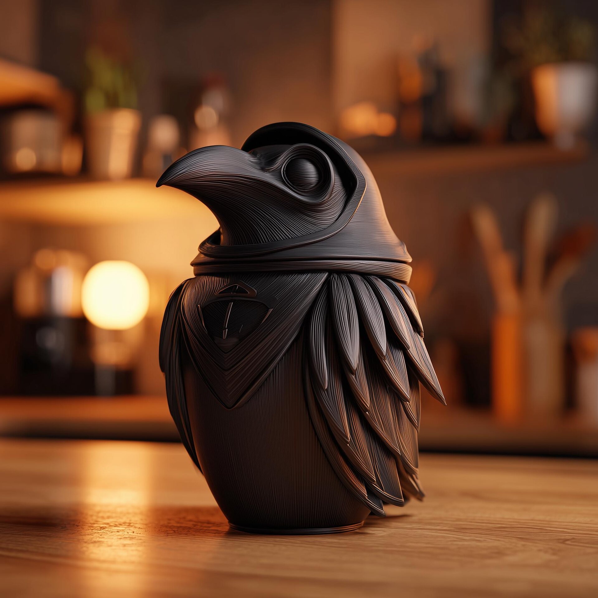 Urne Commémorative Corbeau avec Couvercle | Boîte Souvenir Imprimée en 3D pour Cendres d'Oiseau | Décoration Gothique d'Étagère et Accent Hommage