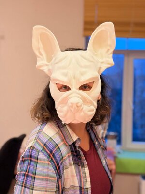 Masque de Bouledogue Imprimé en 3D | Sculpture Faciale Canine Moderne | Accessoire Cosplay Bouledogue Français