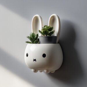 Décoration Étagère Murale Lapin Mignon | Pot de Fleur Animal Kawaii Imprimé en 3D | Accent de Chambre d'Enfant Minimaliste et Moderne pour Intérieurs Cosy et Scandinaves
