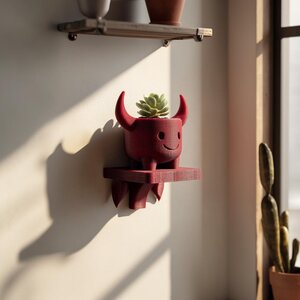 Étagère murale avec pot de plante mignon diablotin | Décor mural fantaisie imprimé en 3D pour succulentes, petites plantes et intérieurs ludiques