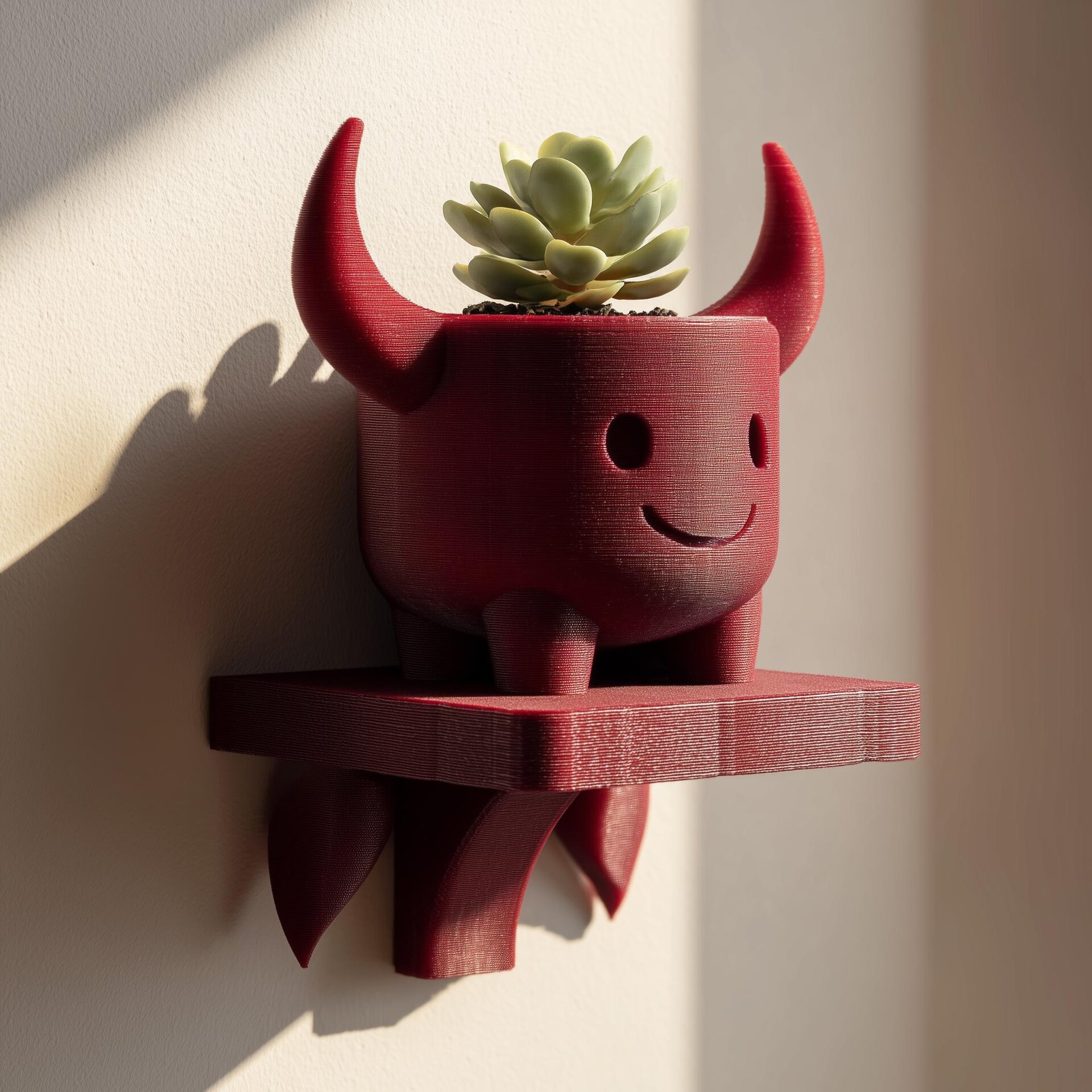 Wall Mounted Planter Shelf with Cute Devil Pot | 3D Printed Fantasy Wall Decor for Succulents, Small Plants and Playful Interiors