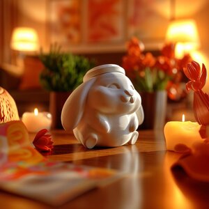 Urne Commémorative Lapin Endormi avec Couvercle | Boîte Souvenir Imprimée en 3D pour Cendres d'Animal | Décoration d'Étagère Paisible et Hommage