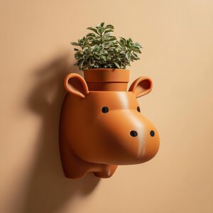 Décoration d'Étagère Murale Hippopotame Mignon | Support à Plante Tête d'Animal Imprimé en 3D | Accent Moderne et Ludique pour Chambre d'Enfant et Intérieurs Cosy
