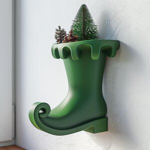 Étagère-Vase Murale Botte d'Elfe Imprimée en 3D | Décoration de Noël Fantaisiste | Accent Déco Murale Festif pour Maisons Modernes et Cuisines Cosy
