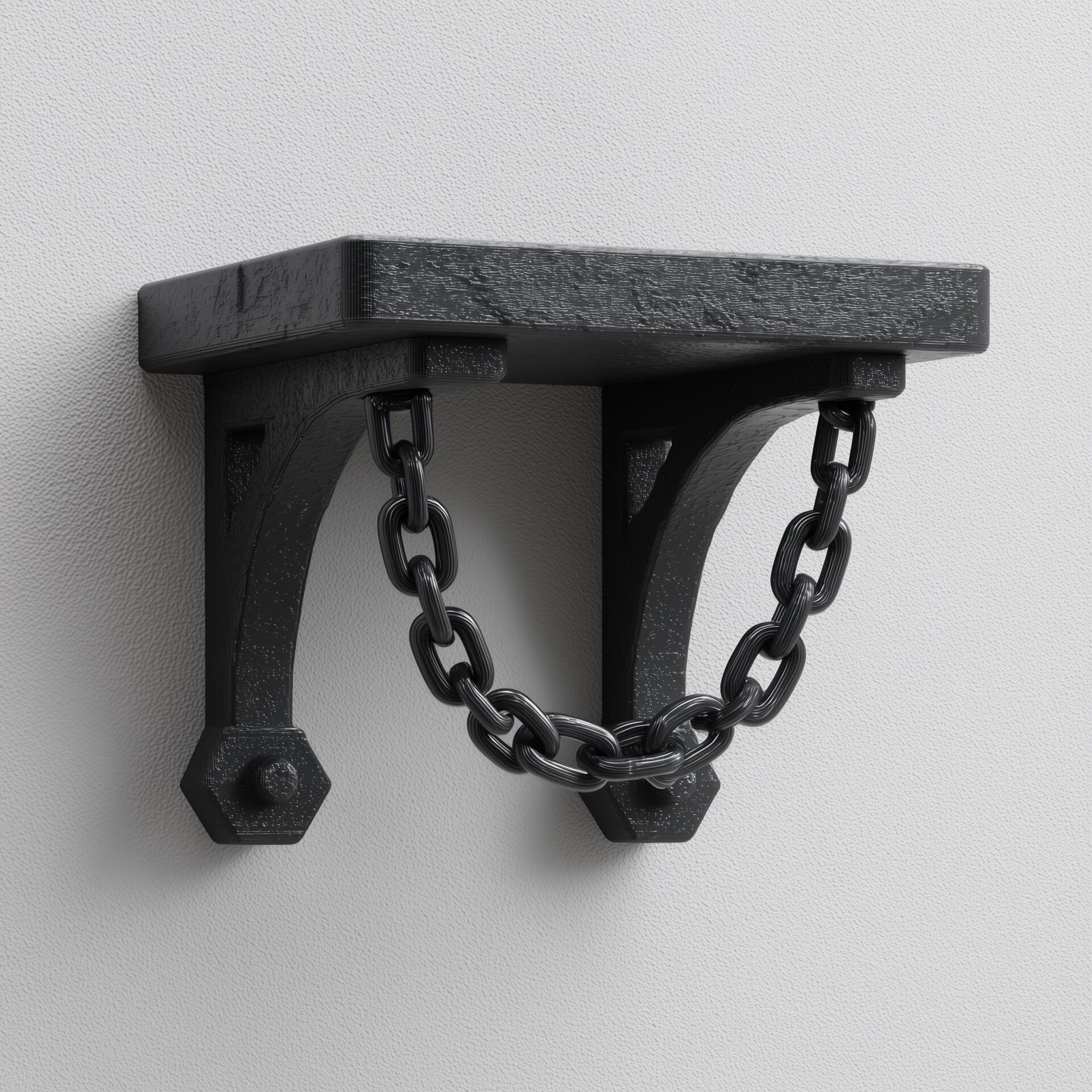 Étagère Murale à Chaîne Imprimée en 3D | Étagère Flottante Industrielle Gothique | Étagère Minimaliste Sombre pour Loft, Salle de Jeux ou Intérieur Moderne