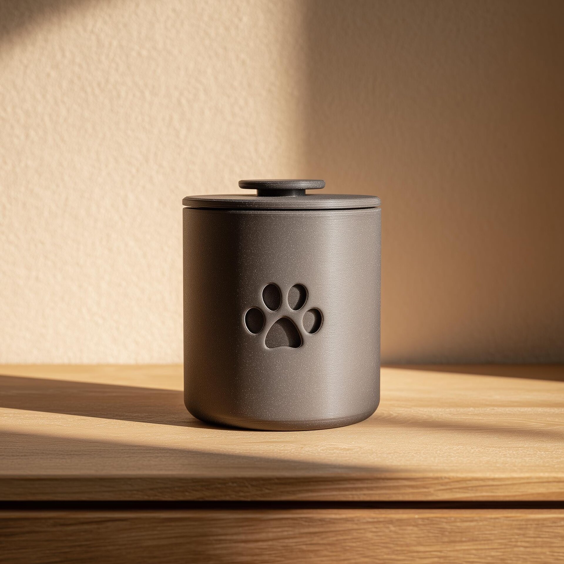 Urne commémorative pour animal imprimée en 3D | Urne de crémation cylindrique minimaliste avec symbole de patte | Décoration commémorative moderne pour chiens ou chats