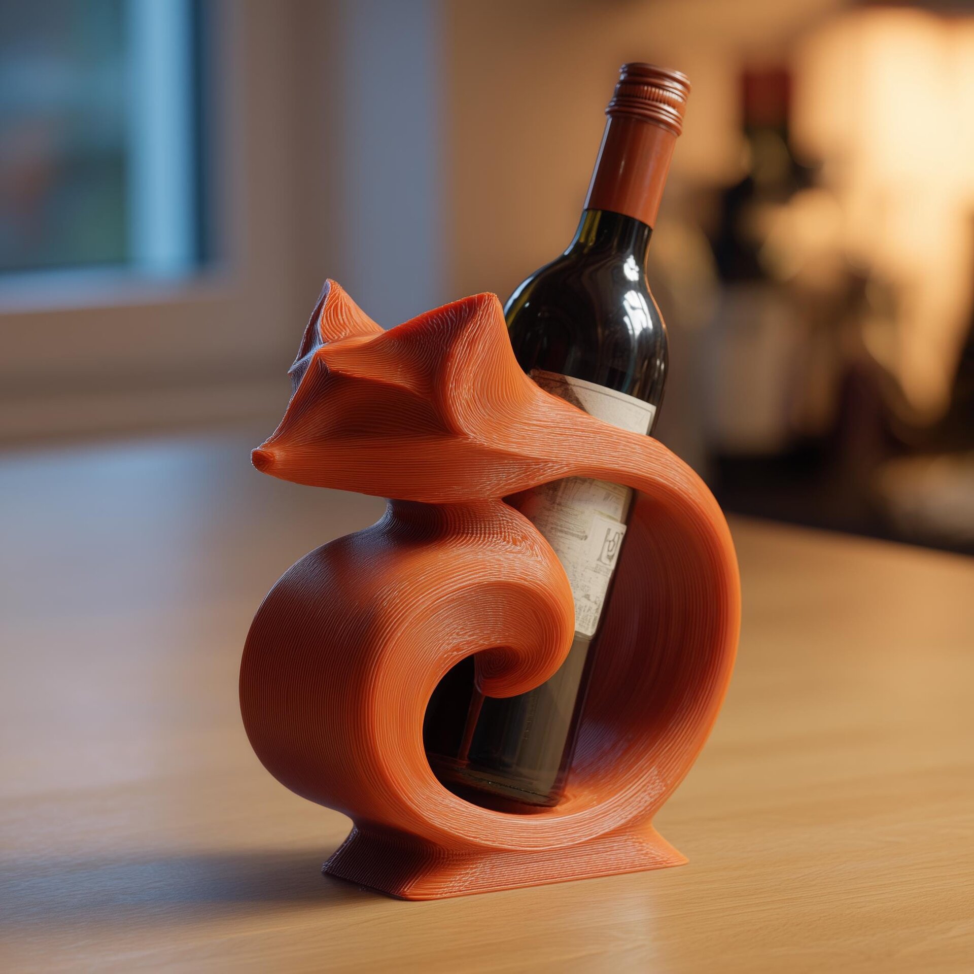 Porte-Bouteille de Vin Renard pour Bouteilles Standard | Présentoir à Vin Animalier Moderne Imprimé en 3D pour Décoration de Cuisine et d'Étagère dans une Maison Chaleureuse
