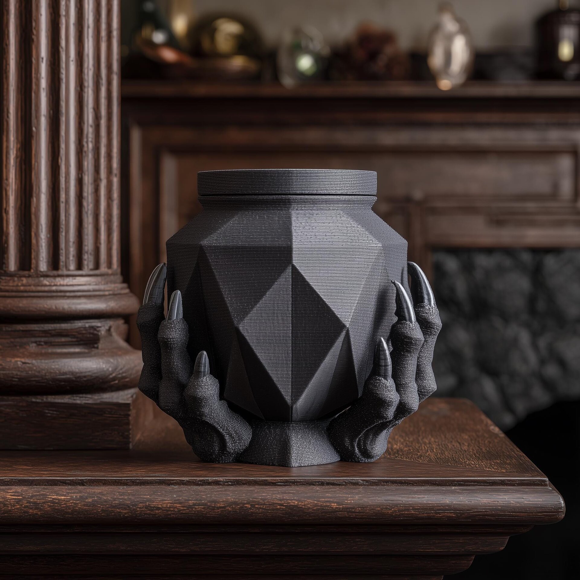 Urne Commémorative Griffe Fantastique Sombre avec Couvercle | Boîte Souvenir Imprimée en 3D pour Cendres d'Animal | Décoration Gothique et Hommage