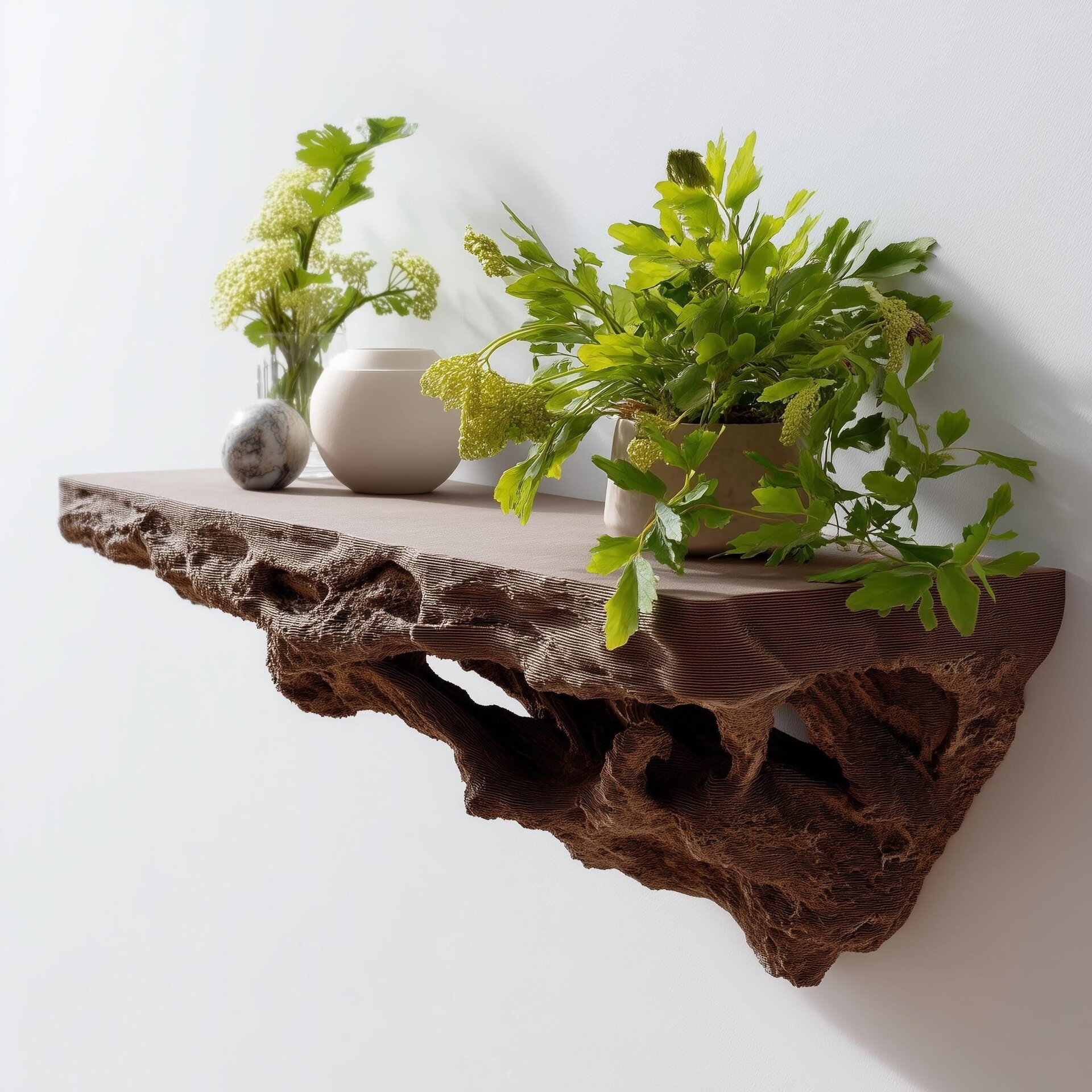 Étagère Flottante Inspirée des Racines | Étagère Murale Imprimée en 3D Marron | Rebord Mural Organique pour Plantes