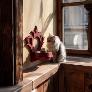 Support Mural Gothique pour Gamelle d'Animal | Cadre de Nourrisseur Surélevé Imprimé en 3D pour Gamelles de Chat et Petit Chien | Station d'Alimentation Fantastique, Décoration Maison