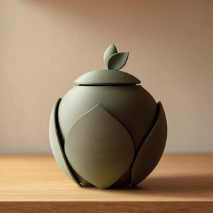 Urne Funéraire pour Animal d'Inspiration Nature Imprimée en 3D avec Motif Feuille | Urne Mémorielle Organique Imprimée en 3D pour Animaux | Décoration Mémorielle Botanique Moderne