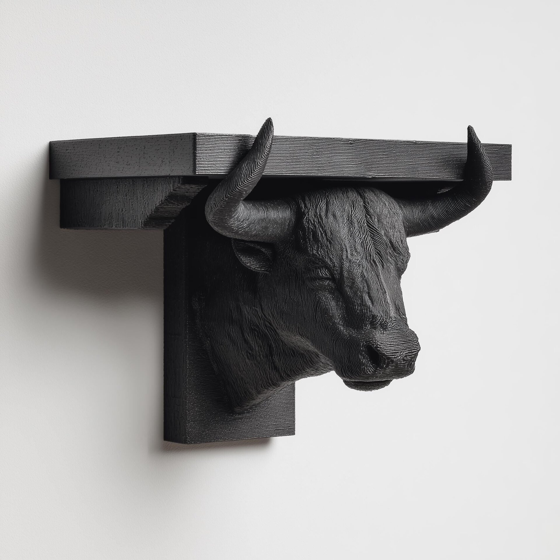 Étagère Murale Tête de Taureau Imprimée en 3D | Étagère Flottante Zodiaque Taureau | Décoration Animale Sombre
