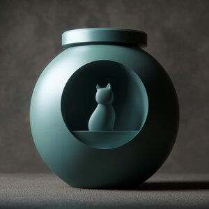 Urne Commémorative Chat Orbe | Souvenir de Crémation Minimaliste Imprimé en 3D avec Sculpture Fenêtre Chat | Décor Moderne de Recueillement pour Animaux, Cadeau de Sympathie
