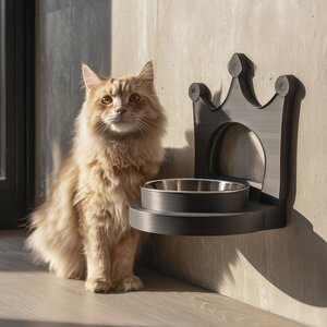 Support Mural Couronne pour Gamelle d'Animal | Cadre de Nourrisseur Surélevé Imprimé en 3D pour Gamelles de Chat ou Petit Chien | Station d'Alimentation Surélevée, Décoration Fantastique