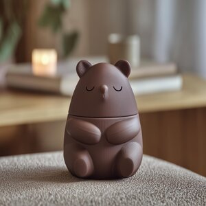 Urne Commémorative Ours Endormi avec Couvercle | Urne Funéraire Imprimée en 3D pour Cendres d'Animaux, Décoration d'Étagère Apaisante et Accent Cosy pour la Maison