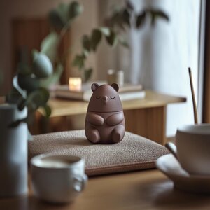 Urne Commémorative Ours Endormi avec Couvercle | Urne Funéraire Imprimée en 3D pour Cendres d'Animaux, Décoration d'Étagère Apaisante et Accent Cosy pour la Maison