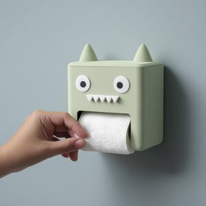 Distributeur de Papier Toilette Monstre | Boîte Distributrice de Papier Kawaii Murale Imprimée en 3D | Décoration de Salle de Bain Mignonne, Rangement Amusant pour Toilettes, Cadeau pour Enfants