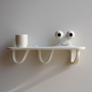 Étagère murale copain gribouillis imprimée en 3D | Ledge flottant minimaliste avec crochets incurvés | Accent déco ludique pour un intérieur cosy