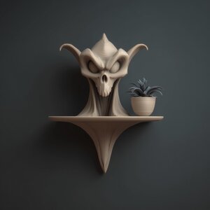 Étagère Murale Jardinière Crâne | Décoration Murale Sculpturale Dark Fantasy Imprimée en 3D avec Pot | Étagère Gothique pour Plantes, Intérieurs Modernes
