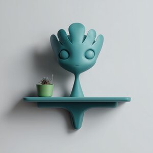 Décor Étagère Murale Personnage Fantasy Ludique | Étagère Sculpturale Créature Mignonne Imprimée en 3D | Accent Kawaii Moderne pour Intérieurs Doux et Minimalistes