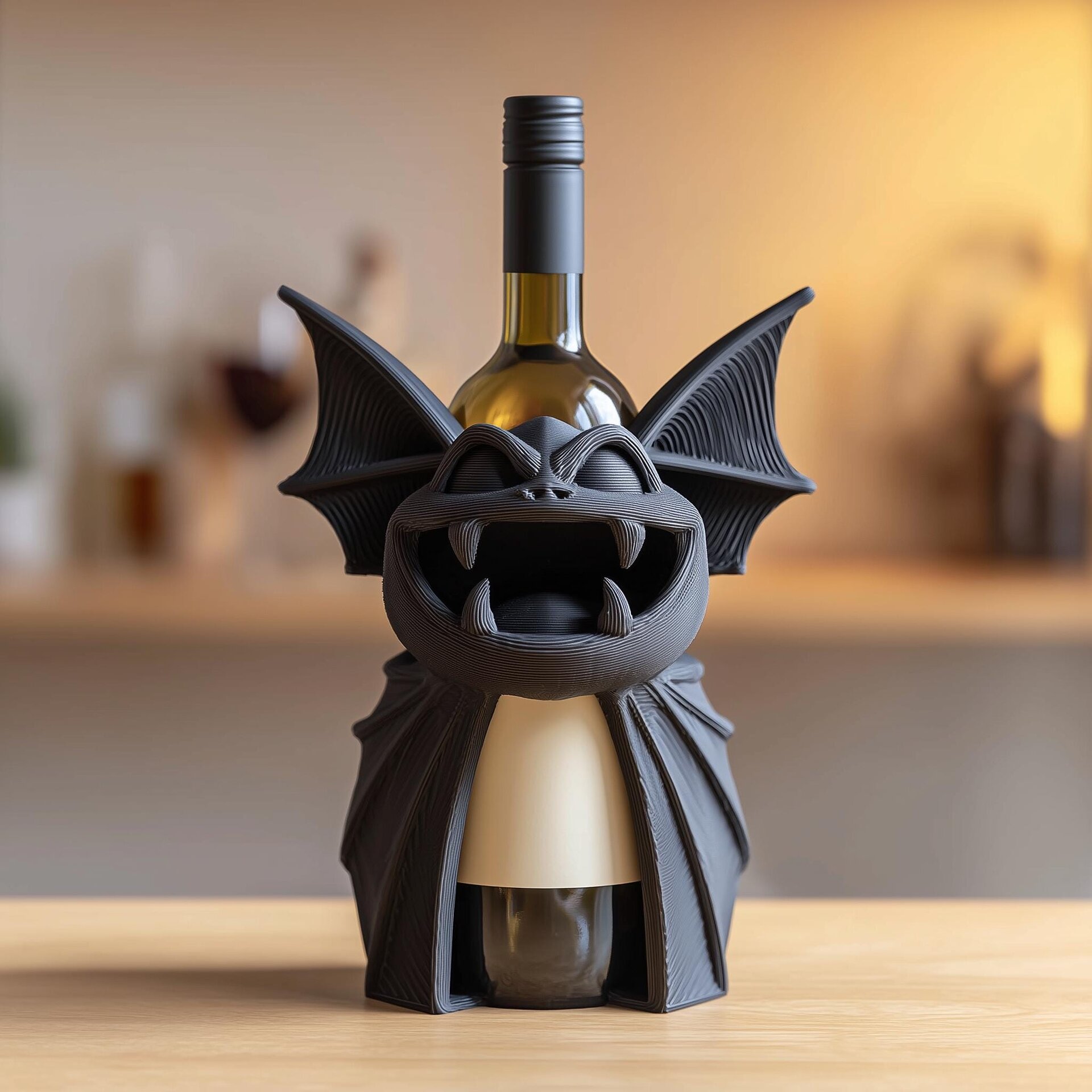 Porte-Bouteille de Vin Monstre Chauve-Souris pour Bouteilles Standard | Présentoir Gothique Imprimé en 3D pour Cuisine, Bar et Étagère