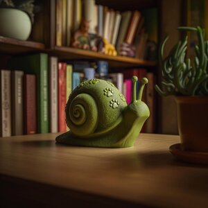 Sculpture d'Escargot Décoration d'Étagère | Figurine Animale Imprimée en 3D à Coquille Empreinte de Patte pour Bibliothèque, Bureau et Accent Déco Cosy
