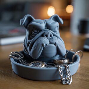 Range-Bijoux Bouledogue | Support à Bagues Chien | Plateau à Montres Homme Imprimé en 3D
