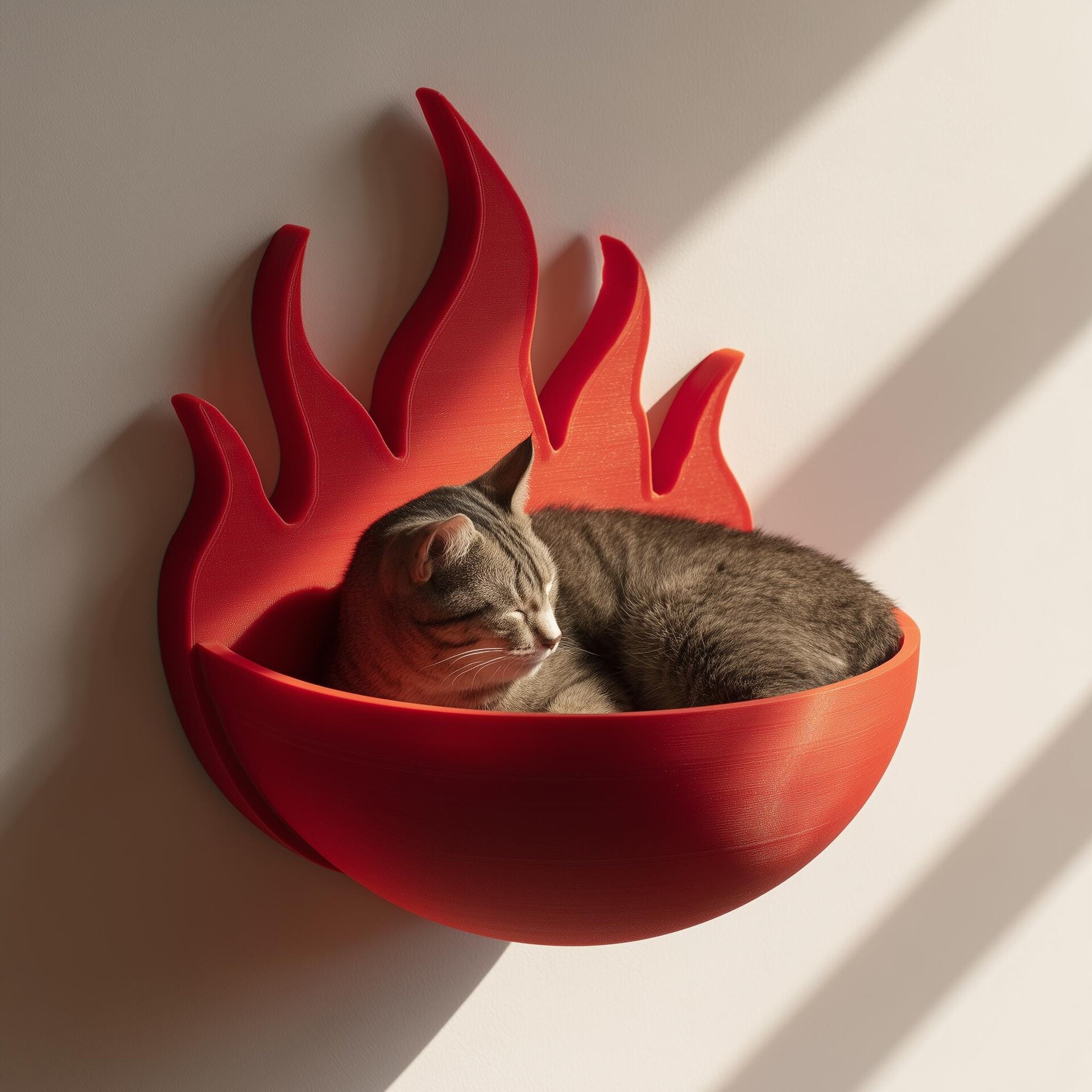 Lit-Étagère Mural Chat Flamme | Lit Mural Sculptural pour Chat Imprimé en 3D | Mobilier Mural Moderne et Audacieux au Design Artistique pour Chats