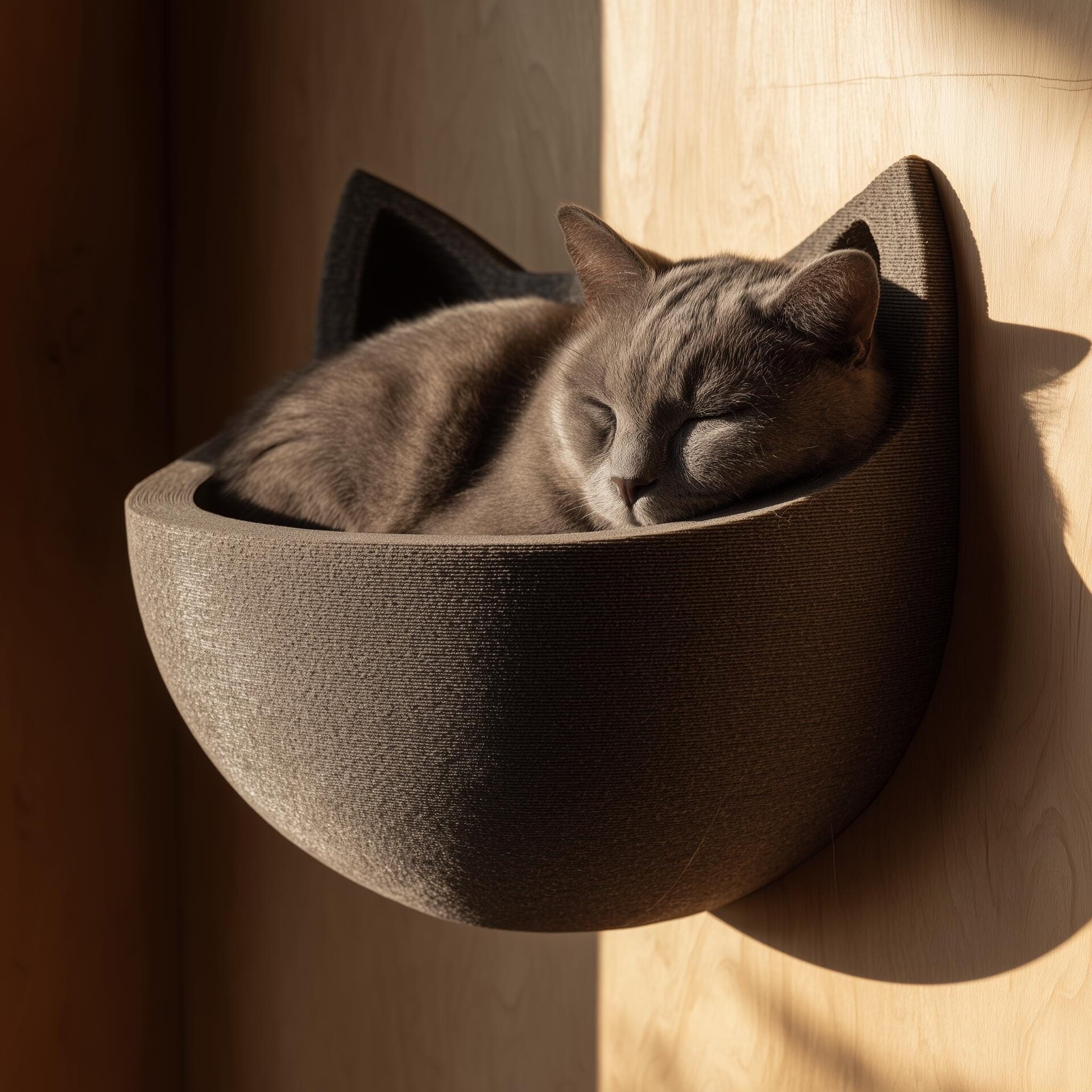 Lit-Étagère Mural pour Chat avec Oreilles | Lit Mural Sculptural pour Chat Imprimé en 3D | Mobilier Mural Minimaliste et Moderne pour Chats et Petits Animaux