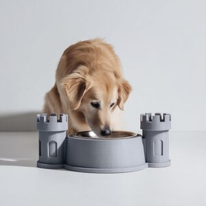 Support Château pour Gamelle d'Animal | Cadre de Nourrisseur Tourelle Fantastique Imprimé en 3D pour Chats et Chiens | Station d'Alimentation Surélevée, Décoration, Cadeau Médiéval pour Animaux