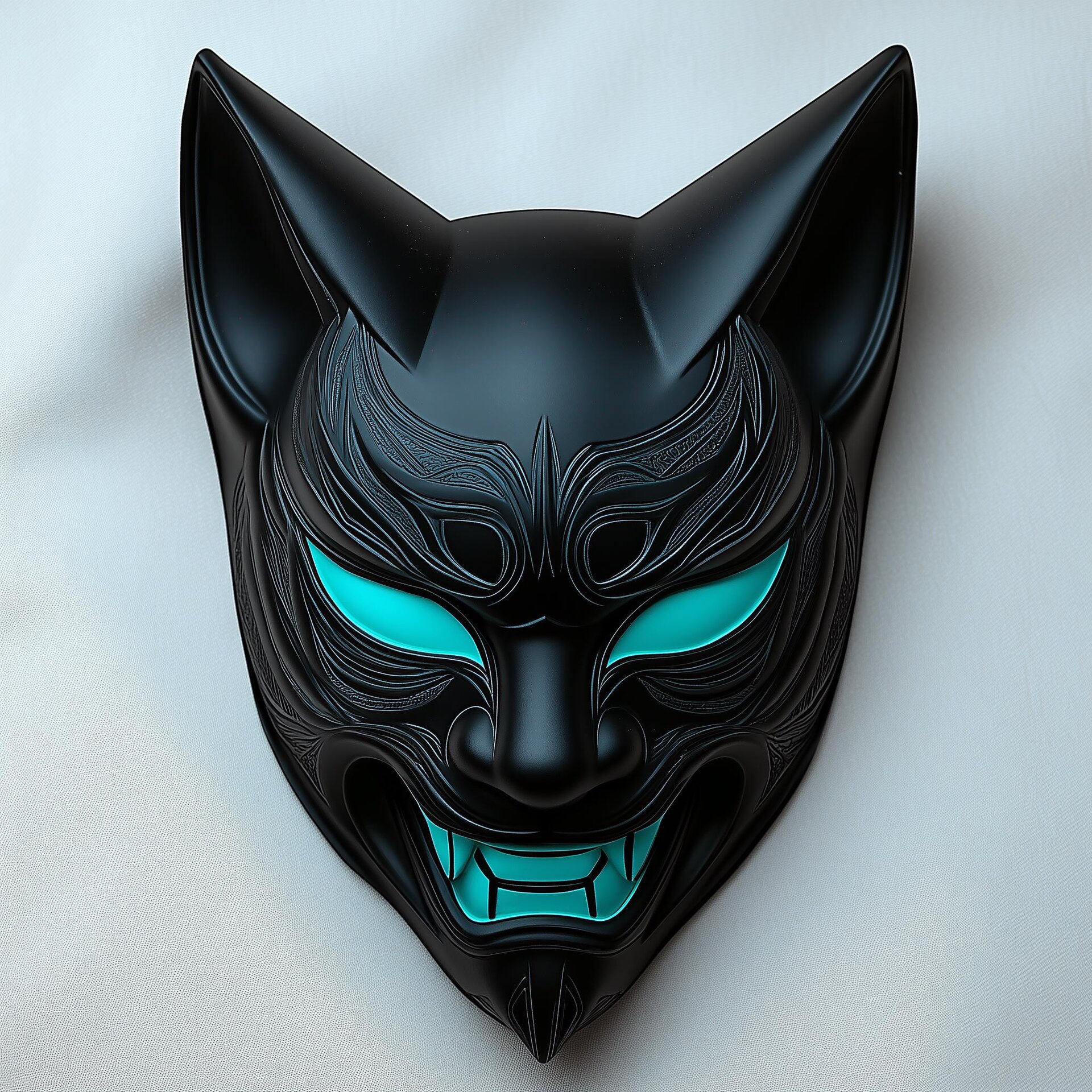 Masque de renard noir cyberpunk | Masque de démon japonais imprimé en 3D | Masque de cosplay de samouraï
