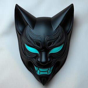 Masque de renard noir cyberpunk | Masque de démon japonais imprimé en 3D | Masque de cosplay de samouraï