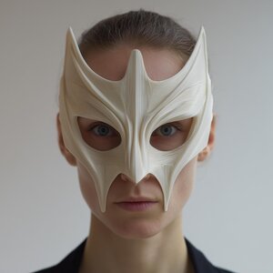 Masque Facial Sculptural Futuriste | Demi-Masque Fantasy Cosplay Imprimé en 3D avec Crête Cornue | Art à Porter pour Bal Masqué, Accessoire de Costume de Festival