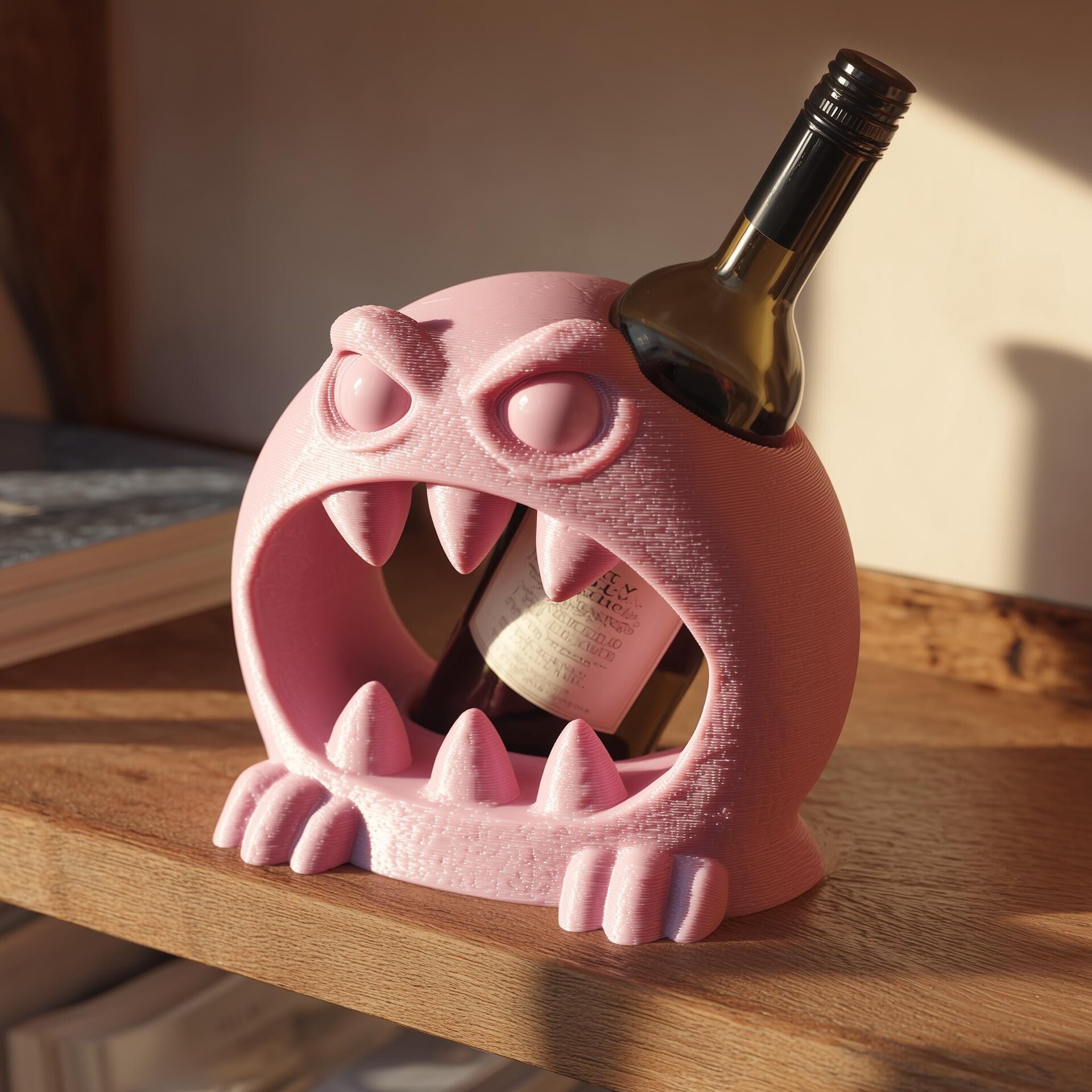 Porte-Bouteille de Vin Monstre | Support à Vin Créature Amusante Imprimé en 3D pour Bouteilles Standard | Décoration de Bar Fantastique