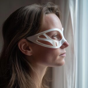 Masque Contour Minimaliste | Visière Futuriste Imprimée en 3D avec Panneaux Ajourés, Profil Latéral | Accessoire de Costume Cosplay, Art à Porter pour Festival
