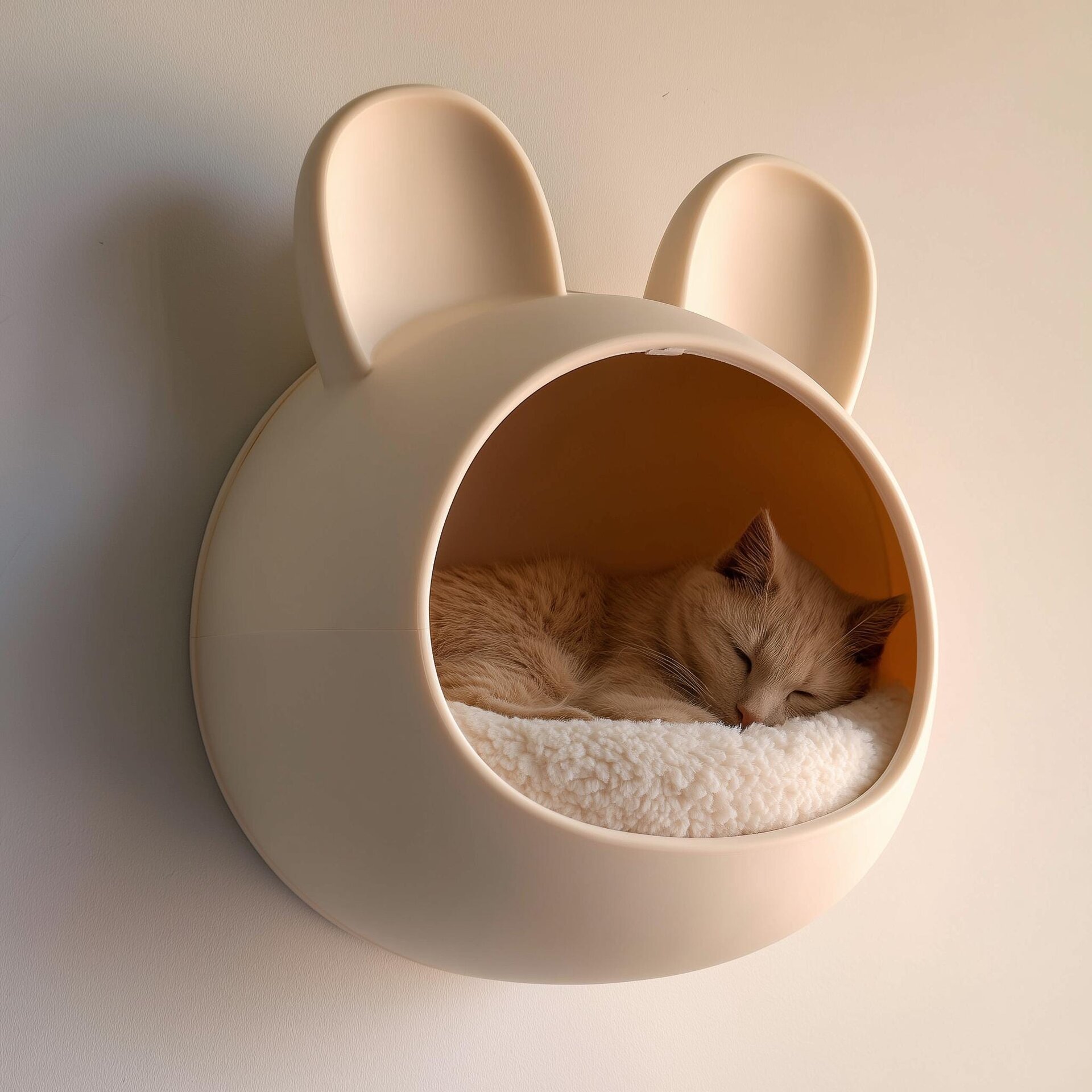 Lit pour Chat Mural Lapin Kawaii | Grotte pour Chat Flottante Imprimée en 3D | Mobilier pour Chat Moderne et Minimaliste pour Intérieurs Cosy et Élégants