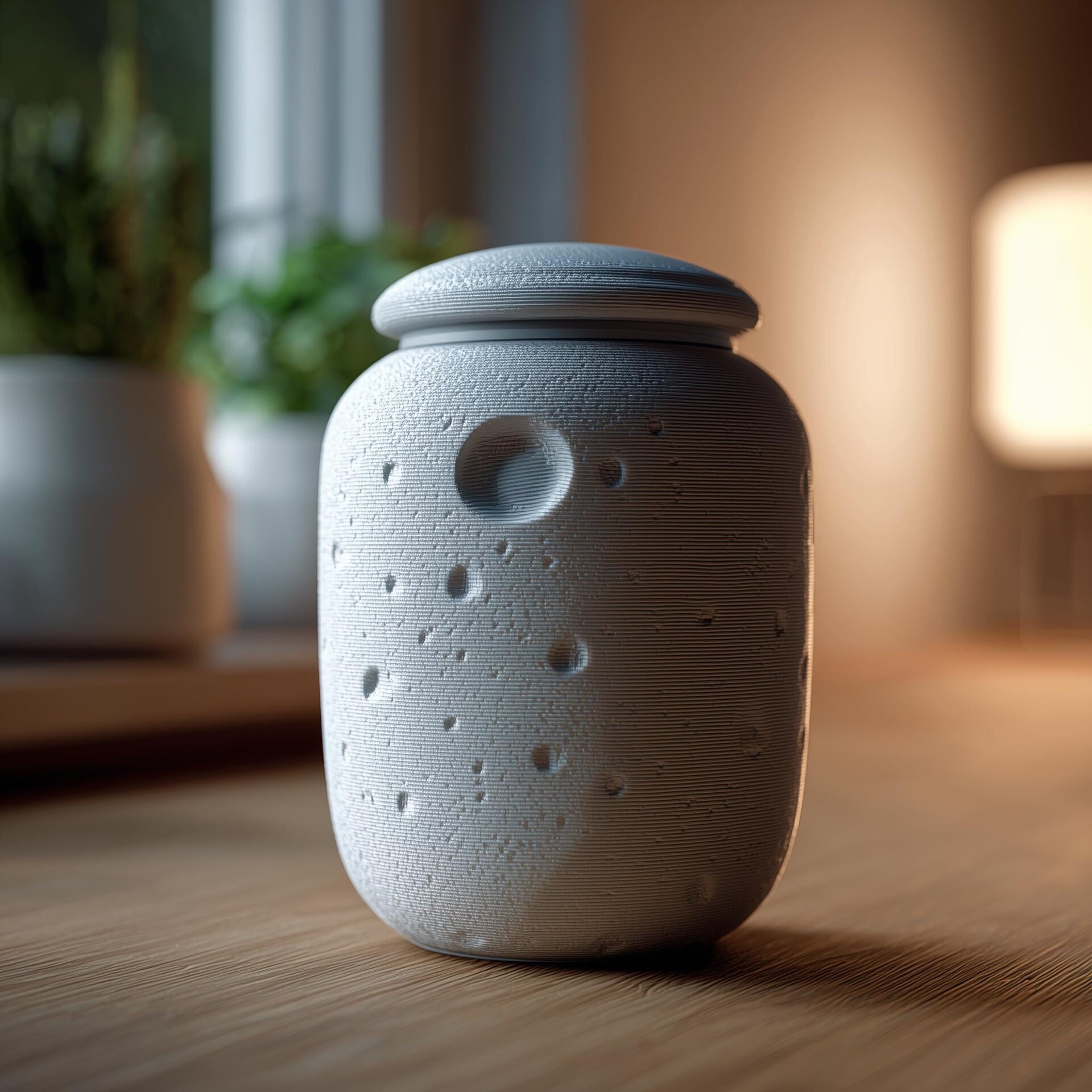 Urne Commémorative Cratère Lunaire avec Couvercle | Contenant Souvenir pour Cendres d'Animaux Imprimé en 3D pour Décor Cosmique, Hommage et Présentation