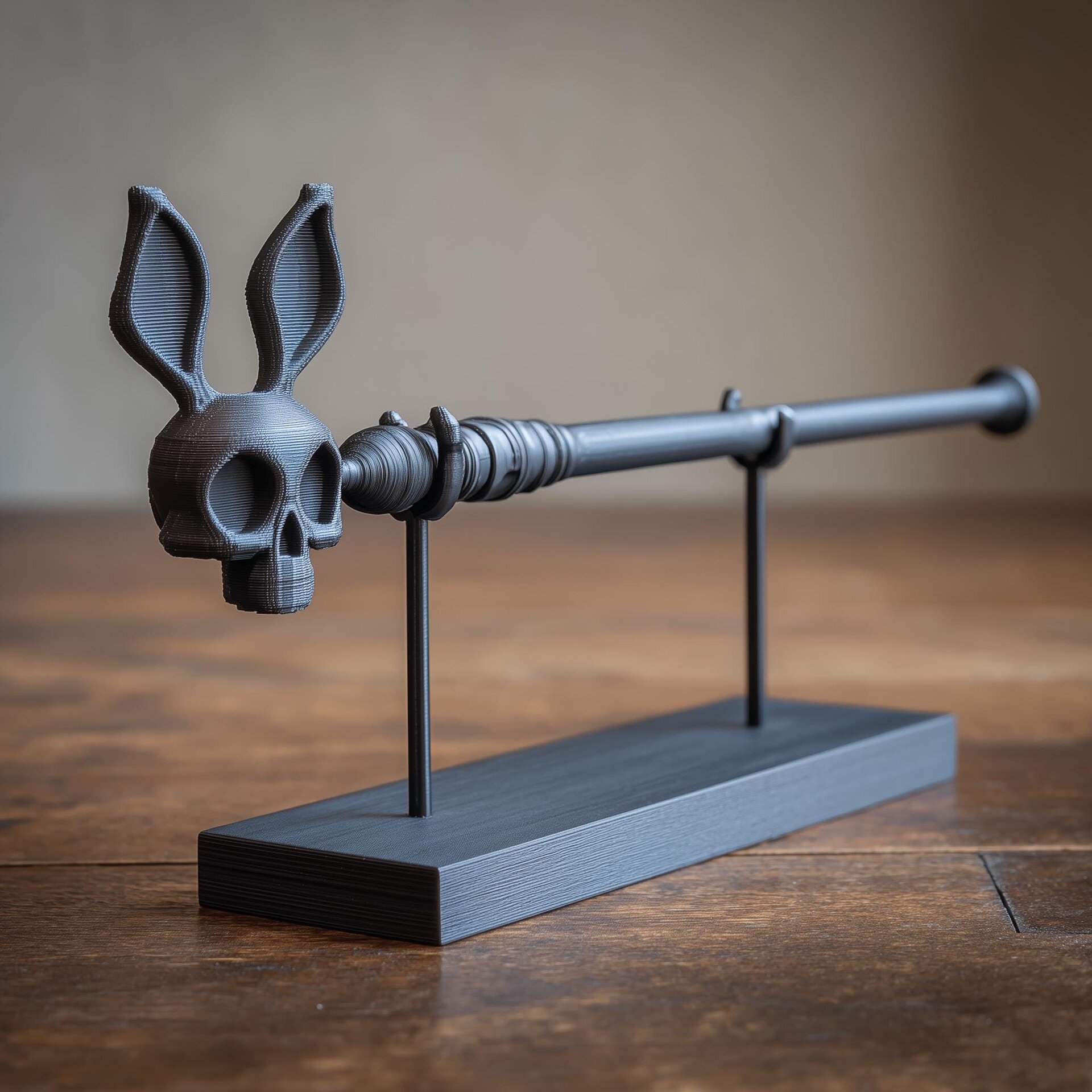 Baguette Magique Crâne de Lapin avec Support | Accessoire de Baguette de Sorcier Fantastique Imprimée en 3D pour Cosplay | Objet de Décoration Gothique pour Collectionneurs, Réservé aux Adultes