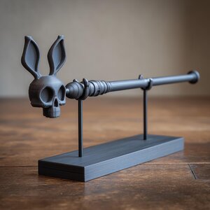 Baguette Magique Crâne de Lapin avec Support | Accessoire de Baguette de Sorcier Fantastique Imprimée en 3D pour Cosplay | Objet de Décoration Gothique pour Collectionneurs, Réservé aux Adultes