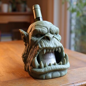 Porte-Bouteille de Vin Crâne d'Orc pour Bouteilles Standard | Présentoir Porte-Bouteille Monstre Fantasy Imprimé en 3D pour Décor de Bar Gothique à Domicile