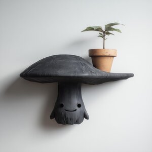 Décor Étagère Murale Champignon Mignon | Étagère Personnage Fantastique Imprimée en 3D | Accent Kawaii Sombre et Ludique pour Intérieurs Modernes et Alternatifs