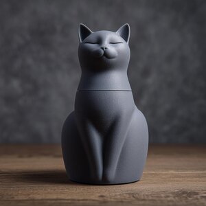 Urne pour cendres de chat | Souvenir minimaliste imprimé en 3D avec une sculpture féline sereine | Décoration moderne de crémation, cadeau de sympathie en mémoire d'un animal