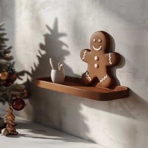 Étagère Murale Bonhomme en Pain d'Épices Imprimée en 3D | Design d'Étagère Flottante de Noël Moderne | Décoration Intérieure Unique pour les Fêtes