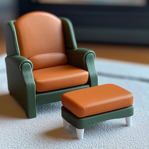 Fauteuil et Pouf de Maison de Poupée | Mobilier Miniature Échelle 1:12 | Fauteuil de Salon Moderne Imprimé en 3D