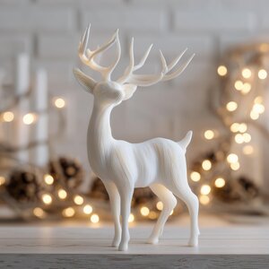 Sculpture de Cerf Imprimée en 3D | Figurine de Renne Minimaliste | Décor de Fêtes Moderne pour la Maison