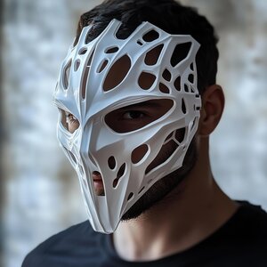 Masque de guerrier cyberpunk biomorphique | Masque squelette futuriste imprimé en 3D | Masque de cosplay science-fiction