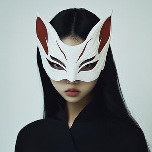 Masque Esprit Renard Japonais | Masque de Cosplay Demi-Visage | Masque de Guerrier Samouraï Imprimé en 3D