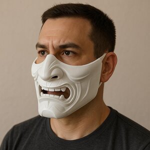 Masque Oni imprimé en 3D | Masque de démon demi-visage | Masque de samouraï japonais