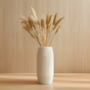 Vase Côtelé Imprimé en 3D | Vase Minimaliste Moderne pour Fleurs Séchées | Accent Décoratif Géométrique pour la Maison