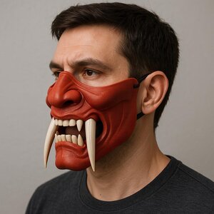 Masque Demi-Visage Oni Bicolore | Masque de Démon Imprimé en 3D | Masque de Cosplay Samouraï